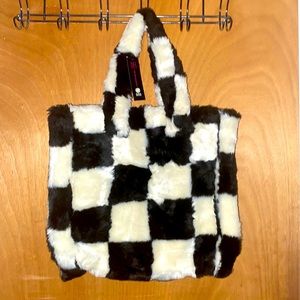 Fuzzy black and white tote